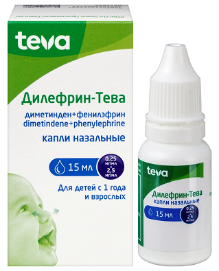 Дилефрин-Тева, капли назальные 0,25+2,5 мг/мл, 15мл