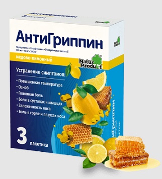 Купить антигриппин, порошок для приготовления раствора для приема внутрь, медово-лимонный 500мг+10мг+200мг, пакетики 5г, 3 шт в Городце