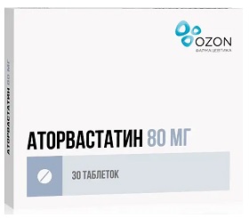 Аторвастатин, таблетки, покрытые пленочной оболочкой 80мг, 30 шт