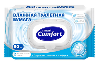 Смарт Комфорт (Smart Comfort) бумага туалетная влажная с крышкой, 80шт