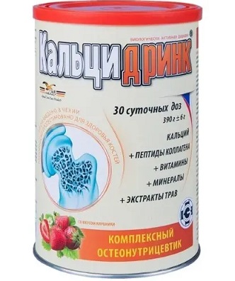 Кальцидринк, порошок со вкусом клубники, банка 390г БАД