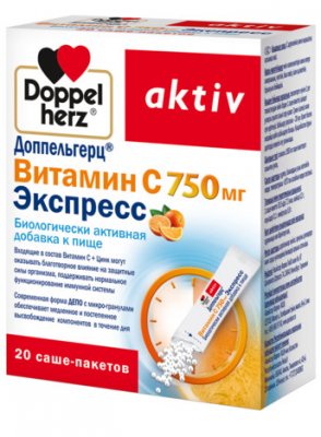 Купить doppelherz activ (доппельгерц) витамин с экспресс, порошок-саше 750мг, 20 шт бад в Городце