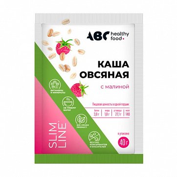 Каша овсяная быстрого приготовления витаминизированная малина ABC Healthy Food, 40г Каша овсяная быстрого приготовления витаминизированная малина ABC Healthy Food, 40г