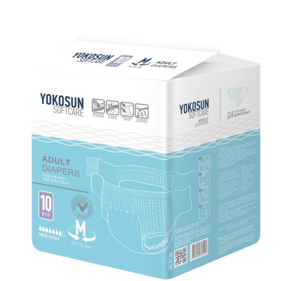 Купить yokosun (йокосан) подгузники на липучках для взрослых размер m, 10шт (объем 75-112см) в Городце