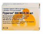 Купить пурегон, раствор для подкожного введения, 300 ме/0.36мл картридж 1шт. в комплекте с иглами стерильными - 6 шт. в Городце