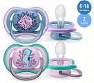 Avent (Авент) соска-пустышка силиконовая Ультра Эйр для девочек 6-18 месяцев 2 шт SCF085/61
