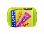Curaprox (Курапрокс) Набор дорожный зеленый бокс: Паста зубная туба 10мл+Щетка зубная ультрамягкая+Ершик межзубный с держателем