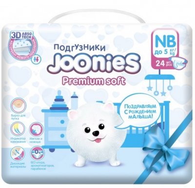 Купить joonies (джунис) подгузники детские, размер nb до 5 кг, 24 шт в Городце