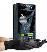 Купить перчатки benovy смотровые нитриловые нестерильные неопудренные текстурные на пальцах размер xs, 50 пар, черные в Городце