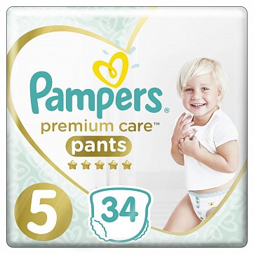 Pampers Premium Care (Памперс) подгузники-трусы 5 юниор 12-17кг, 34шт