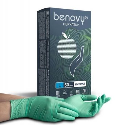 Купить перчатки benovy нитриловые нестерильные неопудренные, размер l, 100 шт, зеленые в Городце