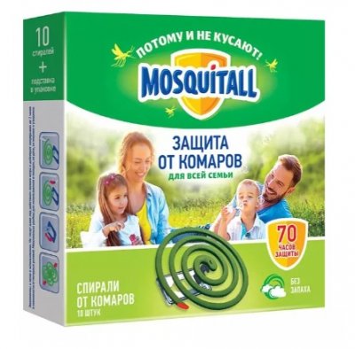 Купить mosquitall (москитолл) универсальная защита спирали от комаров, 10 шт  в Городце