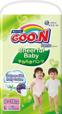 Купить goo.n (гуун) подгузники-трусики cheerful baby l 8-14кг 48 шт в Городце