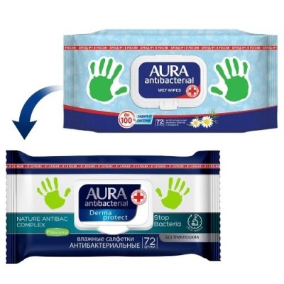 Купить aura (аура) салфетки влажные антибактериальные ромашка 72шт в Городце