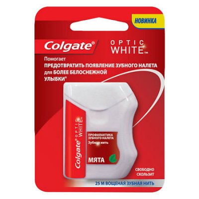 Купить колгейт (colgate) зубная нить optic white, 25 м в Городце