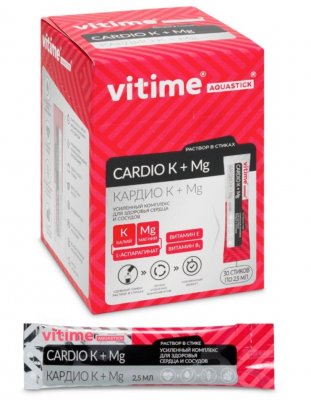 Купить vitime aquastick cardio k + mg (витайм) аквастик кардио k + mg, жидкость для приёма внутрь 2,5 мл, стик (саше-пакет)  30 шт. бад в Городце