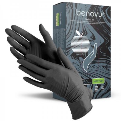 Купить перчатки benovy смотровые нитриловые нестерильные неопудрен текстурир с однократной хлорацией размер s 50 пар, черные в Городце