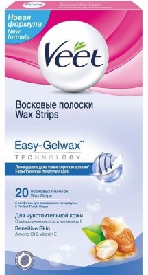 Купить вит (veet) восковые полоски для депиляции для чувствительной кожи easy gel-wax, 20 шт  в Городце