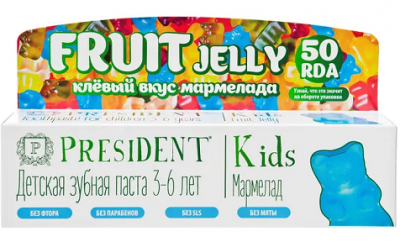 Купить президент (president) зубная паста для детей кидс 3-6лет без фтора мармелад, 50мл в Городце