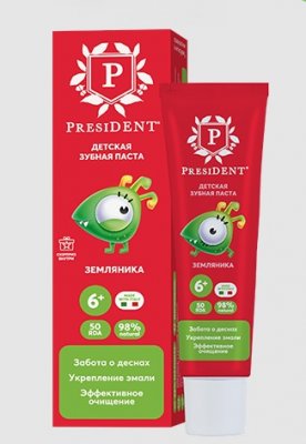 Купить президент (president) зубная паста для детей с 6 лет земляника, 43г 50rda в Городце