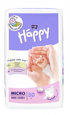 Купить bella baby happy (белла) подгузники для недоношенных детей размер микро 600-1200г, 30 шт в Городце