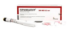 Купить примапур, раствор для подкожного введения 22мкг/0,5мл, шприц-ручка, 1 шт+в комплекте с иглами одноразовыми-5 шт в Городце