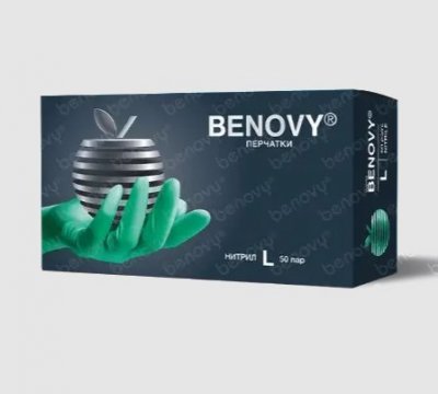 Купить перчатки benovy смотровые нитриловые нестерильные неопудрен текстурир на пальцах размер l 50 пар, зеленые в Городце