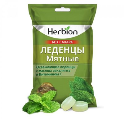 Купить herbion (хербион), леденцы с маслом эвкалипт и витамином с мятные без сахара, пакет 62,5г в Городце