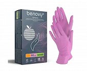 Купить перчатки benovy смотровые нитриловые нестерильные неопудрен текстурир с однократной хлорацией размер l 50 пар, розовые в Городце