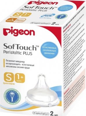 Купить pigeon softouch peristaltic plus (пиджен) соска силиконовая для бутылочки с 1 месяца, размер s 3 шт в Городце