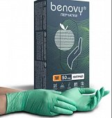 Купить перчатки смотровые benovy нитриловые нестерильные неопудренные хлорированные m 50 пар, зеленый в Городце