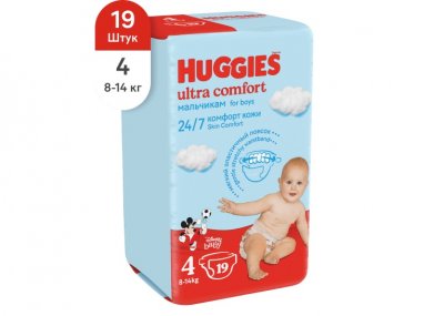 Купить huggies (хаггис) подгузники ультра комфорт для мальчиков 8-14кг 19шт в Городце