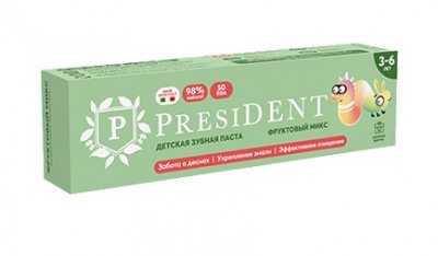 Купить президент (president) зубная паста для детей 3-6лет фрутовый микс, 43г 50rda в Городце