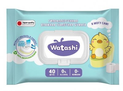 Купить watashi (ваташи) бумага туалетная влажная для детей с рождения, шт в Городце