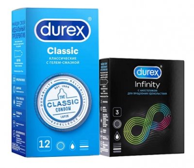 Купить durex (дюрекс) набор: презервативы classic, 12шт + infinity гладкие с анестетиком (вариант 2), 3шт в Городце