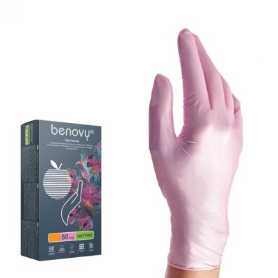 Купить перчатки benovy смотровые нитриловые нестерильные неопудренные текстурные с однократной хлорацией размер xs, 100 шт, перламутрово-розовые в Городце