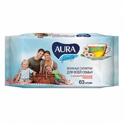Купить aura (аура) салфетки влажные family для всей семьи антибактериальные 63шт в Городце