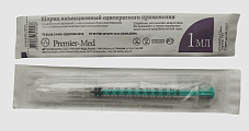 Шприц 1мл туберкулиновый 3-х компонентный с иглой 0,4х12мм, пакет 100шт Премьер-Мед