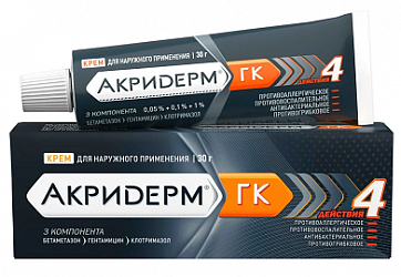 Акридерм ГК, крем для наружного применения 0,05%+0,1%+1%, туба 30г Акридерм ГК, крем для наружного применения 0,05%+0,1%+1%, туба 30г
