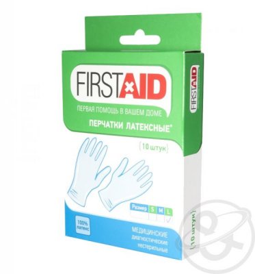 Купить перчатки first aid смотр. н/стер. латекс. опудр., l №10(tg medical, малайзия) в Городце