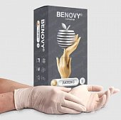 Купить перчатки benovy смотровые латексные нестерильные опудренные текстурированные на пальцах, размер s 50 пар в Городце