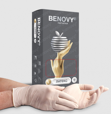 Купить перчатки benovy латексные нестерильные неопудренные текстурир на пальцах хлорированные размер l 50 пар в Городце