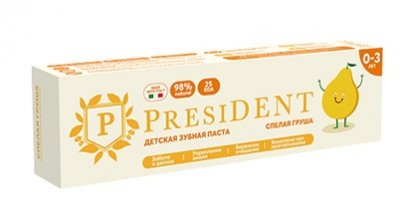 Купить президент (president) зубная паста для детей 0-3лет спелая груша, 32г 25rda в Городце