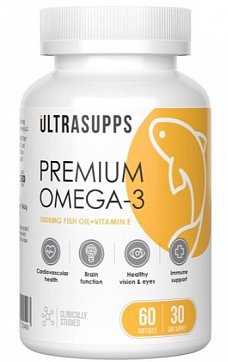 UltraSupps (Ультрасаппс) Омега-3 Премиум, капсулы 1405мг 60 шт. БАД