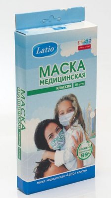 Купить маска медицинская latio классик на резинках, 10 шт в Городце