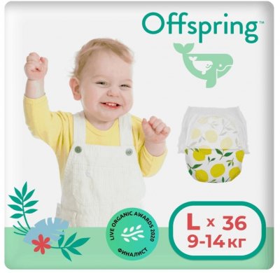 Купить offspring (оффспринг) подгузники-трусики детские размер l, 9-14 кг 36 шт лимоны в Городце